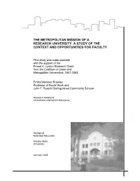 The Metropolitan Mission of a Research University: a Study of the Context and Opportunities for Faculty