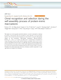Chiral Recognition and Selection During the Self-Assembly Process of Protein-Mimic Macroanions