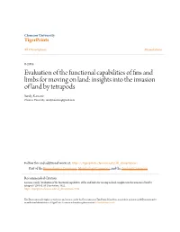 Evaluation of the Functional Capabilities of Fins and Limbs for Moving on Land: Insights Into the Invasion of Land by Tetrapods" (2014)