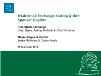Irish Stock Exchange Listing Rules: Sponsor Regime
