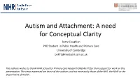 Autism and Attachment: a Need for Conceptual Clarity Barry Coughlan Phd Student in Public Health and Primary Care University of Cambridge Bc471@Medschl.Cam.Ac.Uk