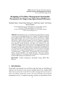 Designing of Facilities Management Sustainable Parameters for Improving Operational Efficiency