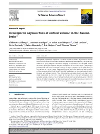 Hemispheric Asymmetries of Cortical Volume in the Human Brain, Cortex (2011), Doi:10.1016/J.Cortex.2011.11.002 2 Cortex Xxx (2011) 1E11