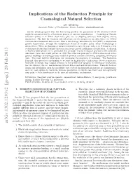 Implications of the Reduction Principle for Cosmological Natural Selection