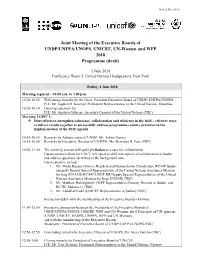 Joint Meeting of the Executive Boards of UNDP/UNFPA/UNOPS, UNICEF, UN-Women and WFP 2018 Programme (Draft)