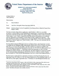 Summary Report for the Navigability of the Nabesna River Within the Tanana River Region, Alaska