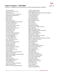 California Adopters – DESCUBRE to Follow Is a Sampling of Some of the Districts and Schools Using the Program in California