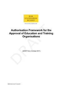 Draft Authorisation Framework for the Approval of Education and Training