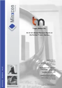 NI 43-101 Mineral Resource Report on the Kombat Project, Namibia