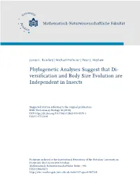 Phylogenetic Analyses Suggest That Diversification and Body Size Evolution Are Independent in Insects James L