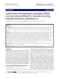 Cytotoxicity, Anti-Angiogenic, Apoptotic Effects and Transcript Profiling of A