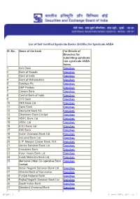 For Syndicate ASBA Sl. No. Name of the Bank for Details of Branches For