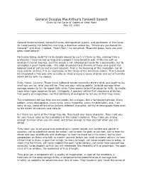 General Douglas Macarthur's Farewell Speech Given to the Corps of Cadets at West Point May 12, 1962