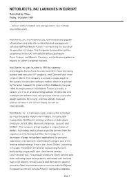 NETOBJECTS, INC LAUNCHES in EUROPE Submitted By: Pleon Friday, 3 October 1997