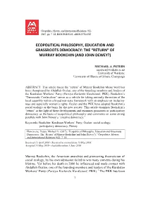 Ecopolitical Philosophy, Education and Grassroots Democracy: the “Return” of Murray Bookchin (And John Dewey?)