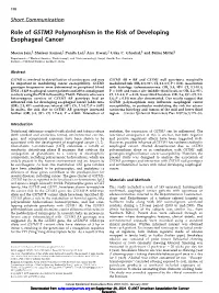 Role of GSTM3 Polymorphism in the Risk of Developing Esophageal Cancer
