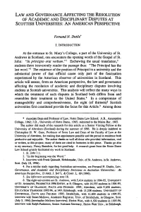 Law and Governance Affecting the Resolution of Academic and Disciplinary Disputes at Scottish Universities: an American Perspective
