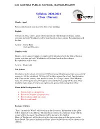 Syllabus 2020-2021 Class : Nursery