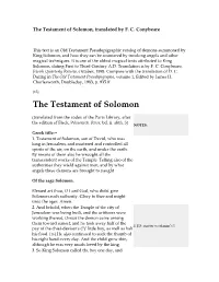The Testament of Solomon, Translated by F