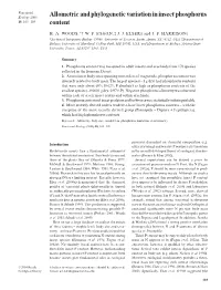 Allometric and Phylogenetic Variation in Insect Phosphorus 18, 103–109 Content