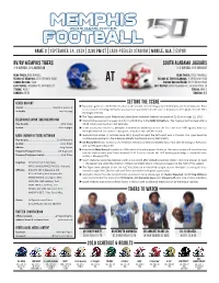 Memphis Football Game Notes Practice Stand-Up Material Shot on the Field Or Are Dedicated to the Memory of Forrest Goodman