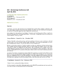 Transcript of First-Quarter 2011 Earnings Conference Call
