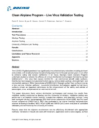 Clean Airplane Program – Live Virus Validation Testing