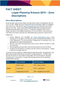 FACT SHEET: Logan Planning Scheme 2015 – Zone Descriptions