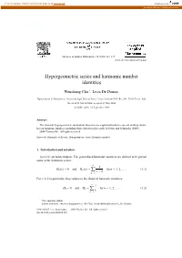 Hypergeometric Series and Harmonic Number Identities