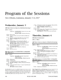 Program of the Sessions, New Orleans, LA