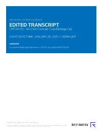 Q4 2020 Comcast Corp Earnings Call on January 28, 2021 / 1:30PM