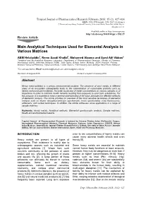 Analytical Techniques Used for Elemental Analysis in Various Matrices