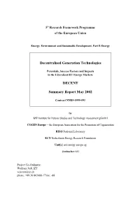 DECENT Summary Report Ii Contributions to the DECENT Project Were Made By