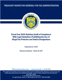 Fiscal Year 2020 Statutory Audit of Compliance with Legal Guidelines Prohibiting the Use of Illegal Tax Protester and Similar Designations