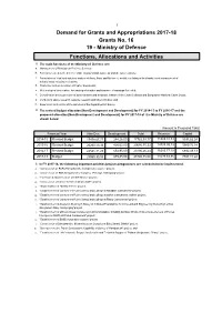 Ministry of Defence Functions, Allocations and Activities