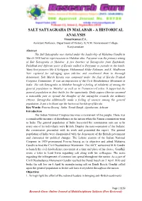 SALT SATYAGRAHA in MALABAR - a HISTORICAL ANALYSIS Vimal Kumar.C.L