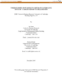Understanding How Issues in Corporate Governance Develop: Cadbury Report to Higgs Review