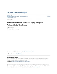 An Annotated Checklist of the Stink Bugs (Heteroptera: Pentatomidae) of New Mexico