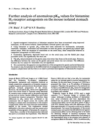 Further Analysis of Anomalous Pkbvalues for Histamine