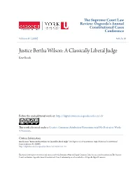 Justice Bertha Wilson: a Classically Liberal Judge Kent Roach