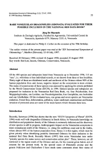 Odonata) Evaluated for Their Possible Inclusion in the National Red Data Book*