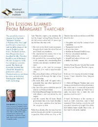 Ten Lessons Learned from Margaret Thatcher