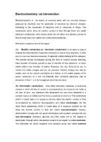 Electrochemistry :An Introduction