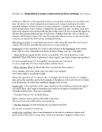 Handout For: 'Repetition's Sonic Connection in Lyric Writing By: L Dunn