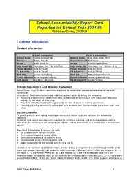 School Accountability Report Card Reported for School Year 2004-05 Published During 2005-06