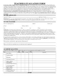 Teacher's Evaluation Form