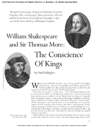 William Shakespeare and Thomas More: the Conscience of Kings
