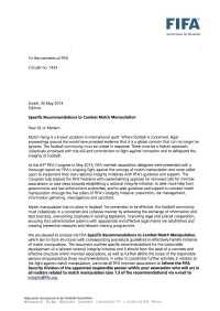 FIFA Specific Recommendations to Combat Match Manipulation