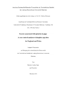 Factors Associated with Pleurisy in Pigs: a Case-Control Analysis of Slaughter Pig Data for England and Wales
