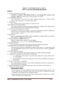Me8491 - Engineering Metallurgy Unit- I / Alloys and Phase Diagrams Part-A